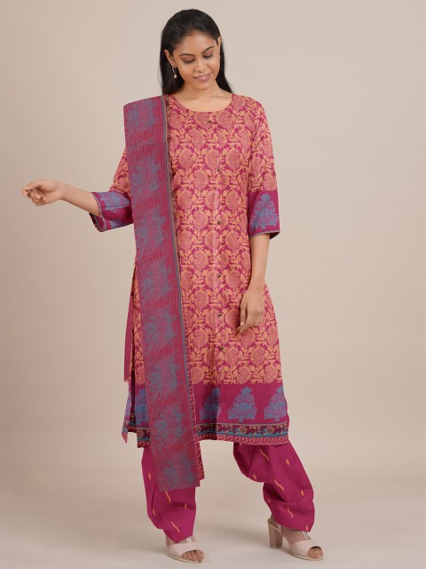 

Pothys Pink & Cream-Coloured Printed Unstitched Dress Material