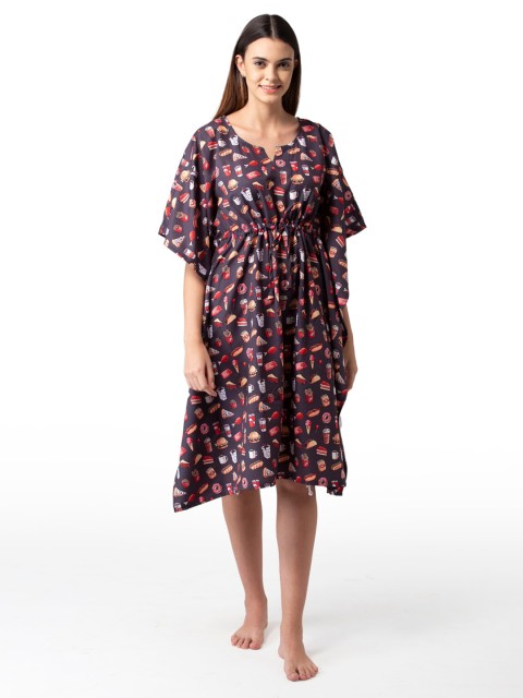

Bellofox Black & Yellow Printed Kaftan Nightdress