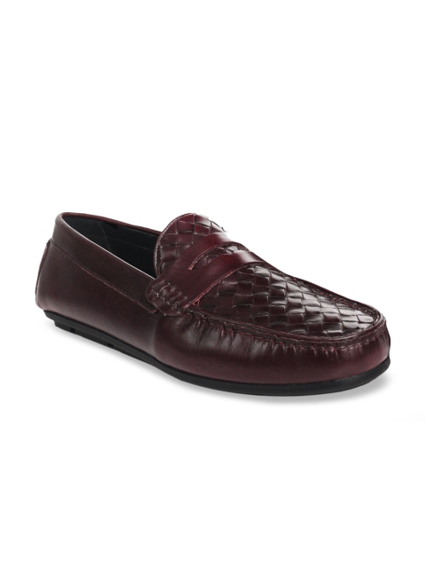 

RAPAWALK Men Burgundy Woven Design Leather Loafers