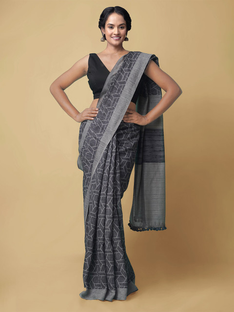 

Unnati Silks Grey Silk Blend Sambalpuri Saree