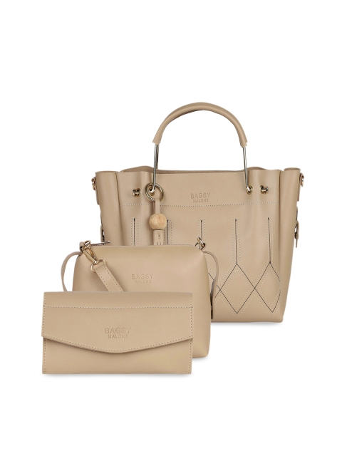 

Bagsy Malone Beige Embellished PU Structured Handheld Bag