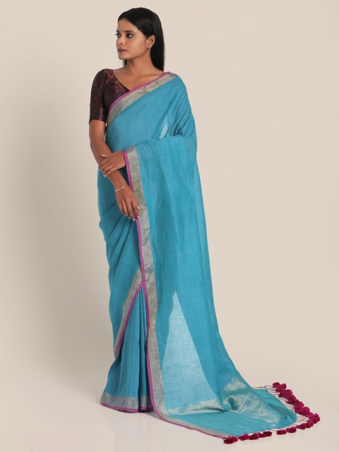 

Suta Blue Linen Blend Handloom Saree