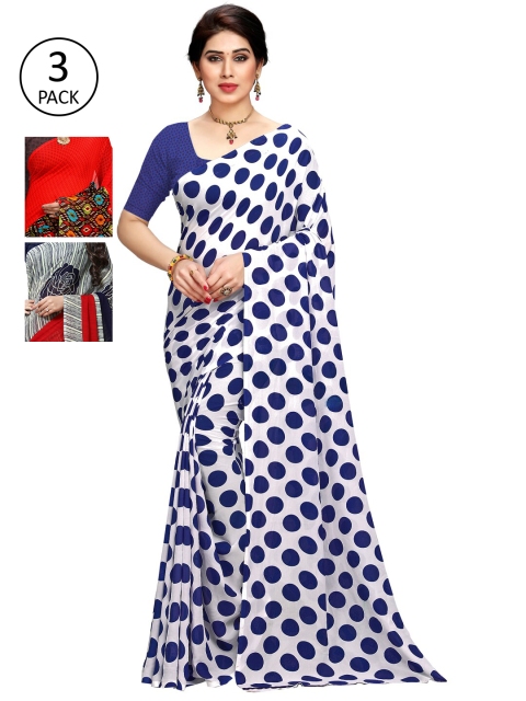 

KALINI Pack Of 3 Multicoloured Poly Georgette Sarees, Multi