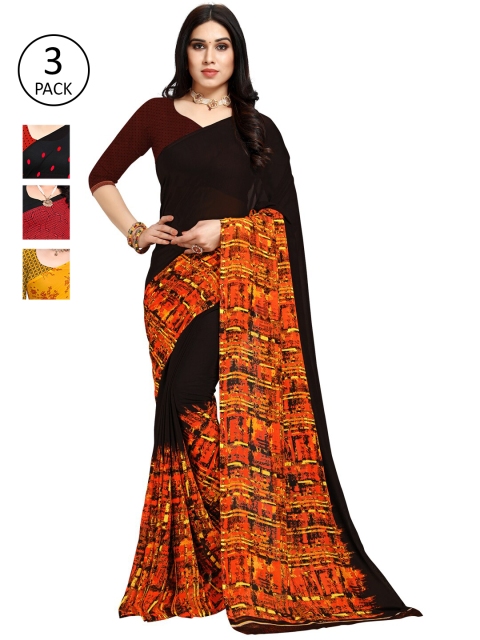 

KALINI Black & Red Pack of 3 Printed Saree