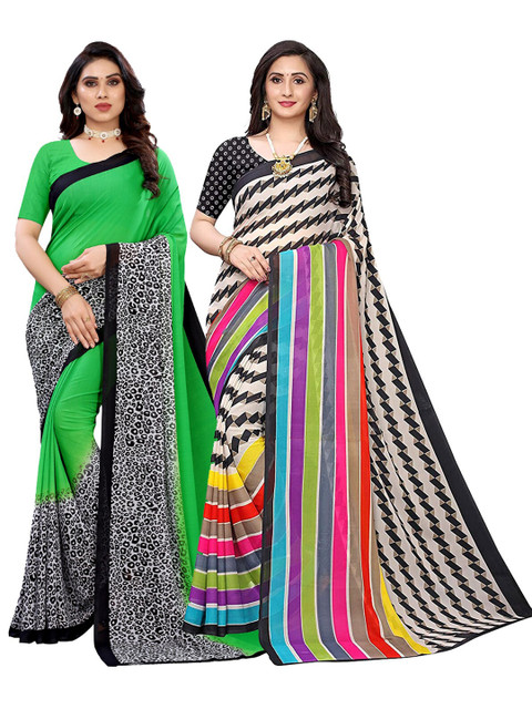 

KALINI Women Pack Of 2 Printed Sarees, White