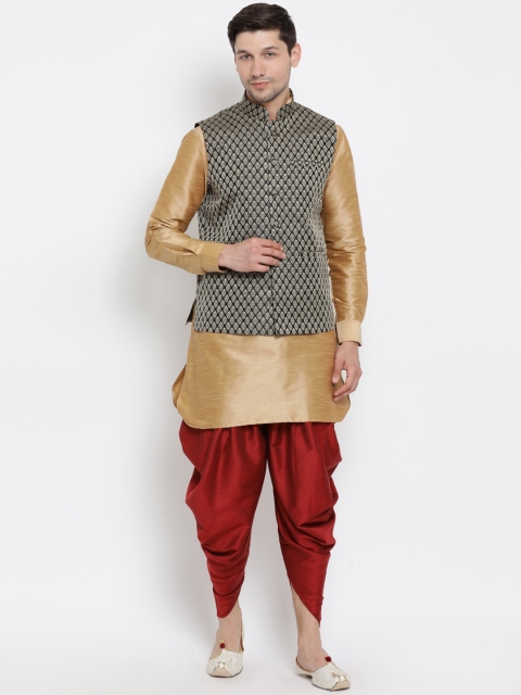 

VASTRAMAY Men Rose Gold & Maroon Layered Kurta with Dhoti Pants