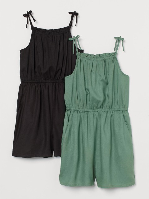 

H&M Girls Black & Green Solid 2-Pack Playsuits