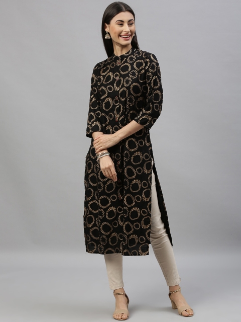 

Ishin Women Black & Beige Ethnic Motifs Embellished Kurta