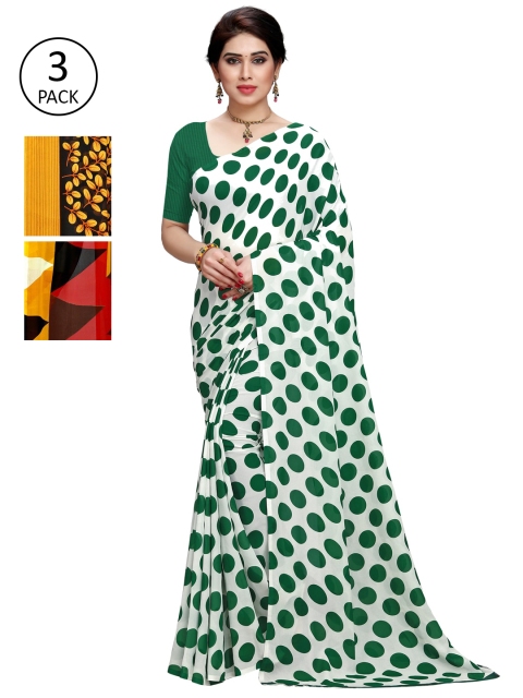 

KALINI White & Green Pack of 3 Printed Saree