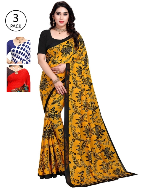 

KALINI Pack of 3 Poly Georgette Saree, Blue
