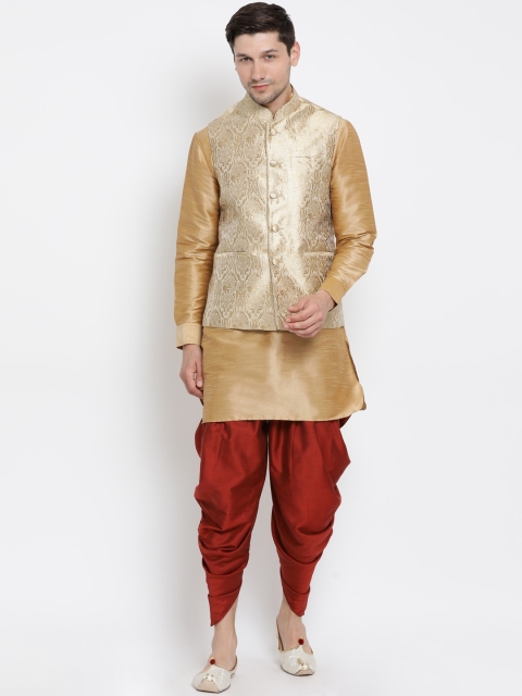 

VASTRAMAY Men Rose Gold & Maroon Layered Kurta with Dhoti Pants