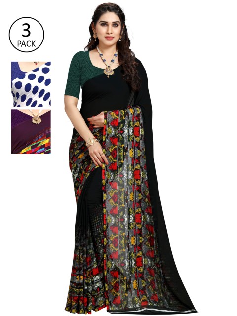 

KALINI Multicoloured Set of 3 Poly Georgette Saree, Multi