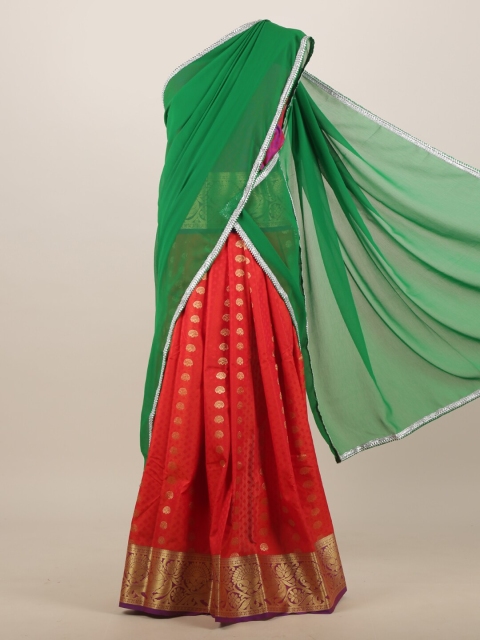 

Pothys Green & Orange Ethnic Motifs Zari Saree