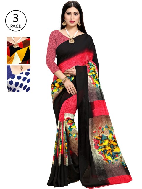 

KALINI Pack of 3 Printed Poly Georgette Saree, Multi