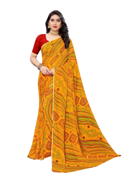 

KALINI Yellow & Red Bandhani Pure Chiffon Saree