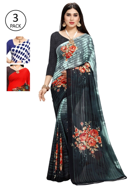 

KALINI Pack Of 3 White & Blue Saree