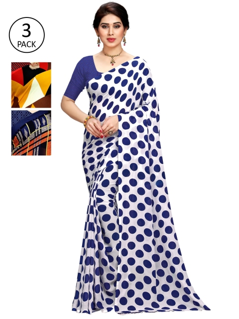 

KALINI Pack of 3 Poly Georgette Sarees, White