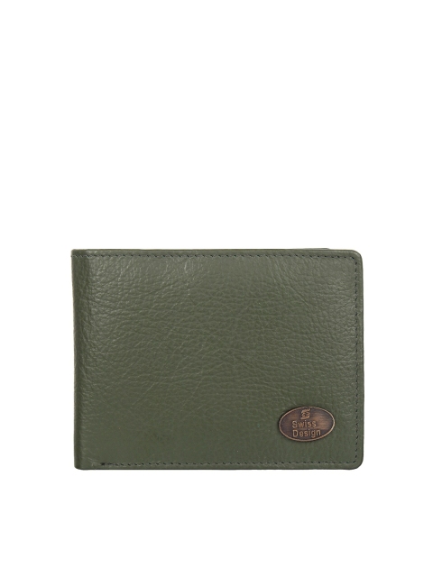 

Swiss Design Men Green & Black Textured Leather Two Fold Wallet