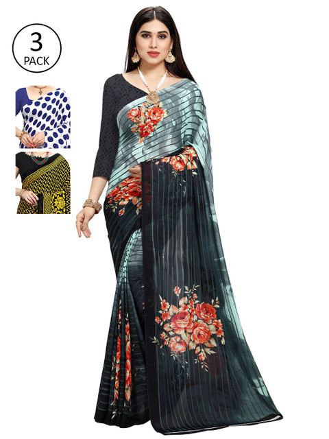 

KALINI Pack of 3 Poly Georgette Sarees, White