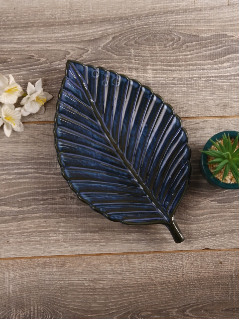 

Aapno Rajasthan Navy Blue Handcrafted Ceramic Leaf Platter