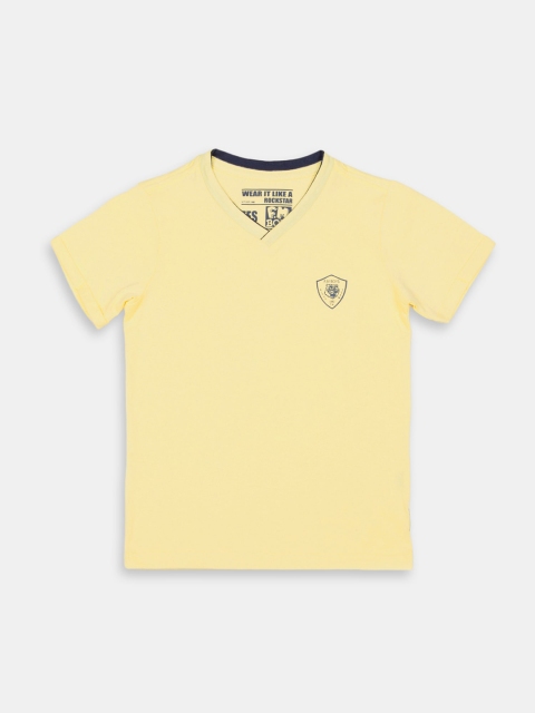 

Flying Machine Boys Yellow NA V-Neck Applique Slim Fit T-shirt NA