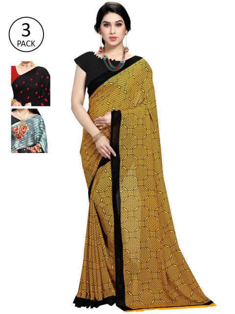 

KALINI Women Pack of 3 Printed Sarees, Red