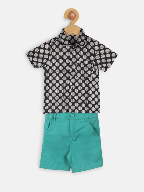 

charkhee Boys Black & Sea Green Printed Shirt with Shorts