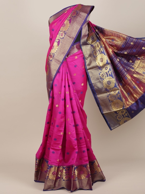 

Pothys Pink & Blue Floral Zari Saree