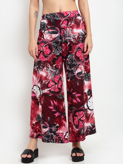 

NEUDIS Women Pink & Black Floral Printed Flared Knitted Palazzos