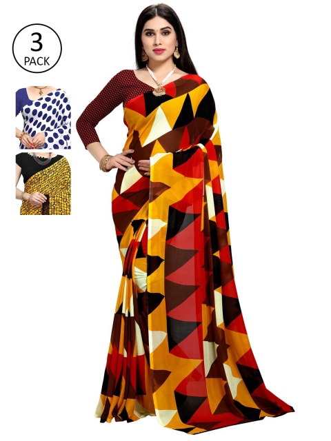 

KALINI Women Pack Of 3 Printed Sarees, Blue