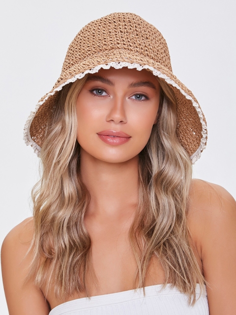 

FOREVER 21 Women Beige Woven Design Bucket Hat