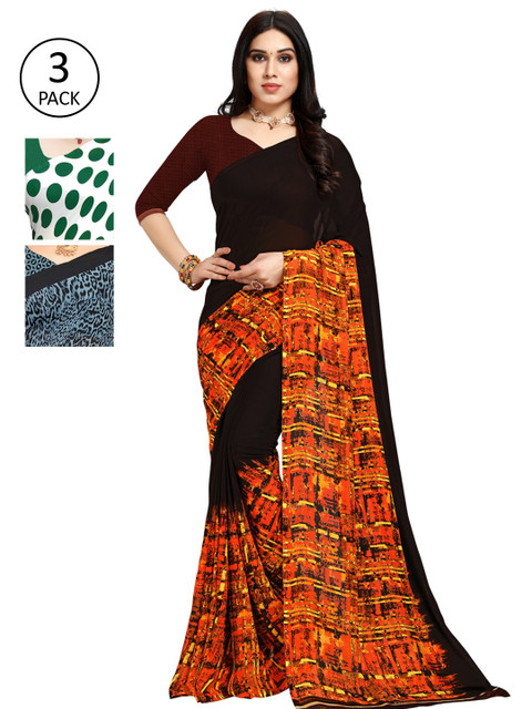 

KALINI Multicoloured Set of 3 Poly Georgette Saree, Multi