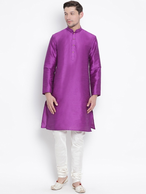 

VASTRAMAY Men Purple & White Kurta with Churidar