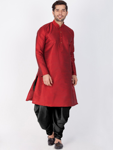 

VASTRAMAY Men Maroon & Black Kurta with Dhoti Pants