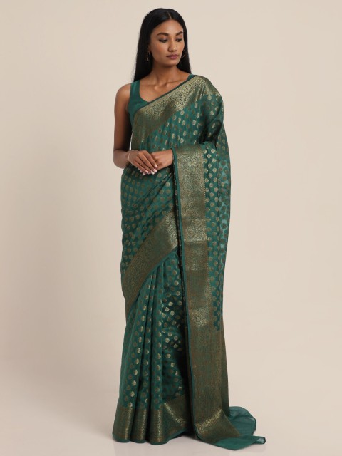 

Suta Green & Gold-Toned Woven Design Pure Silk Banarasi Saree