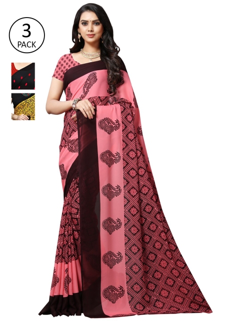 

KALINI Women Pack of 3 Printed Sarees, Yellow