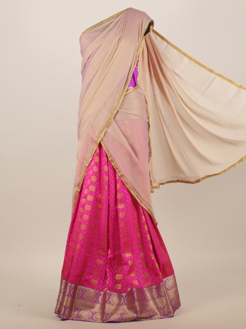 

Pothys Pink & Cream-Coloured Woven Design Zari Traditional Half Saree