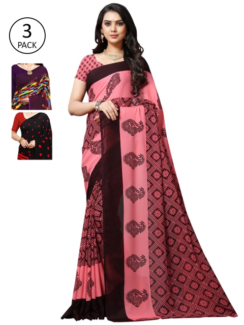 

KALINI Pack of 3 Poly Georgette Printed Sarees, Purple