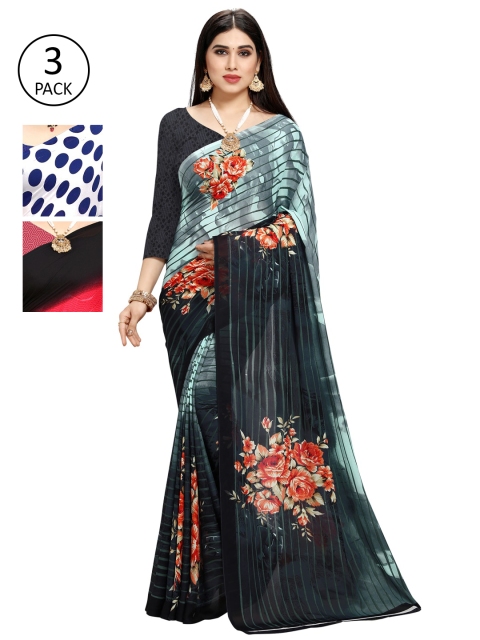 

KALINI Pack Of 3 Blue & Grey Saree