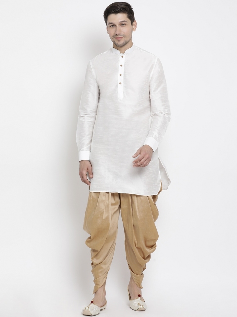

VASTRAMAY Men White & Beige Kurta with Dhoti Pants