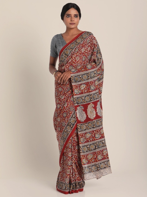 

Suta Red & Blue Kalamkari Printed Pure Cotton Saree