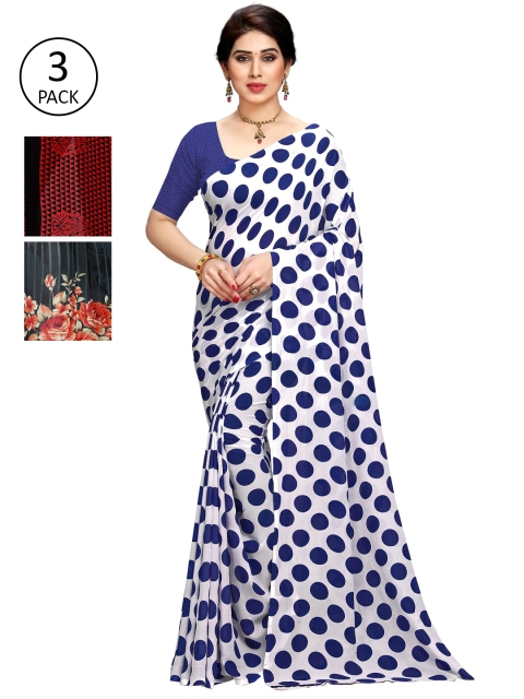 

KALINI Women Pack Of 3 Printed Sarees, White