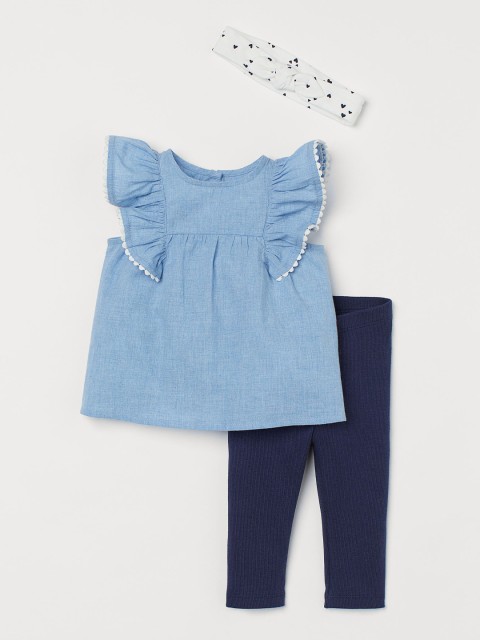 

H&M Girls Blue & White 3-Piece Cotton Set
