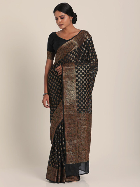 

Suta Black & Gold-Toned Woven Design Zari Pure Silk Banarasi Saree