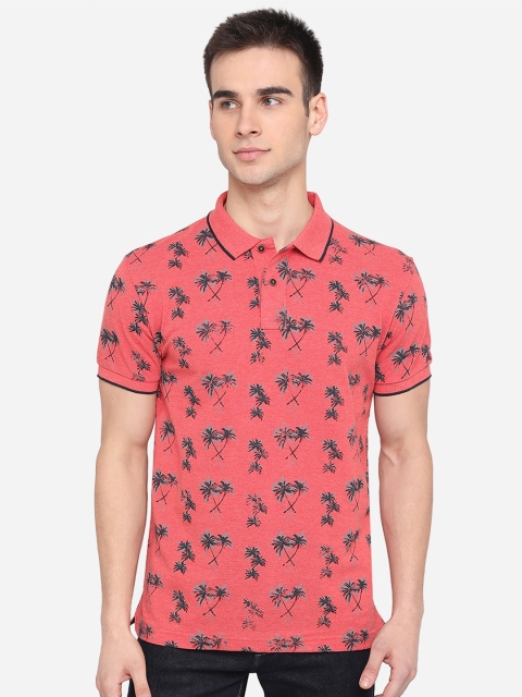 

Greenfibre Men Red Printed Polo Collar Tropical Cotton Slim Fit T-shirt