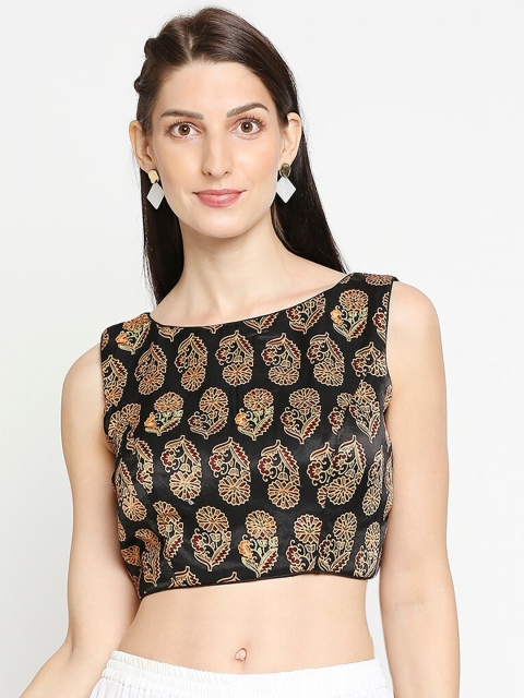 

SALWAR STUDIO Women Black & Maroon Printed Modal Silk Readymade Saree Blouse