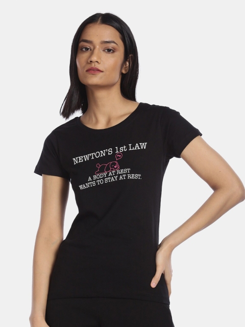 

Sugr Women Black Typography Printed V-Neck Extended Sleeves T-shirt