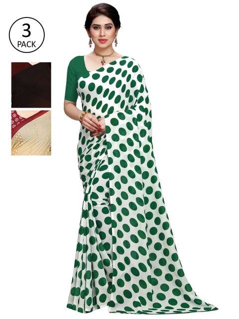 

KALINI Pack Of 3 Green & Beige Saree