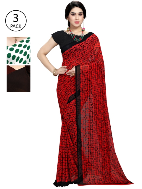 

KALINI Women Pack of 3 Printed Poly Georgette Sarees, White