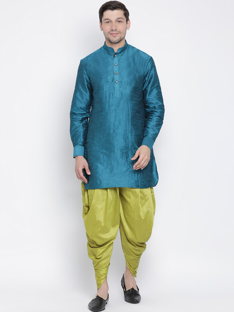 

VASTRAMAY Men Turquoise Blue & Green Kurta with Dhoti Pants